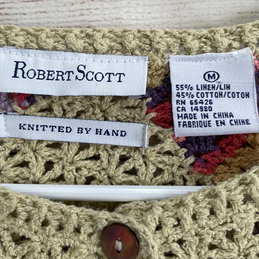 VINTAGE ROBERT SCOTT CROCHET PATCHWORK LINEN BLEN… - image 5